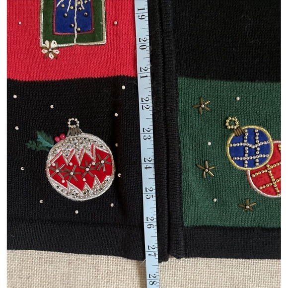 VTG 90s Basic Editions Holiday Christmas Cardigan Sweater Women XL Black Red - Picture 11 of 16